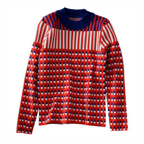 Modern női pulóver színes mintával és ovális nyakkivágással