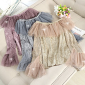 Bluză de damă modernă plisată cu tul în mai multe culori