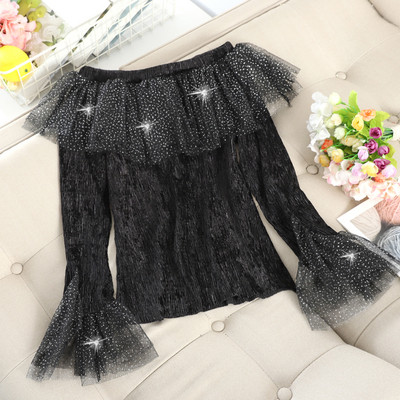 Bluză de damă modernă plisată cu tul în mai multe culori