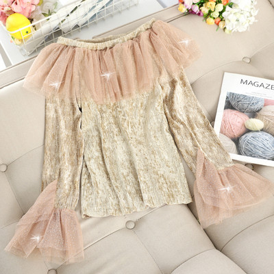 Bluză de damă modernă plisată cu tul în mai multe culori