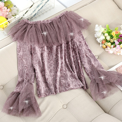 Bluză de damă modernă plisată cu tul în mai multe culori