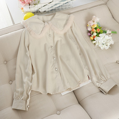 Μοντέρνο γυναικείο πουκάμισο με κολάρο και πέρλες σε διάφορα χρώματα