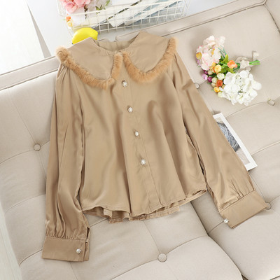 Μοντέρνο γυναικείο πουκάμισο με κολάρο και πέρλες σε διάφορα χρώματα