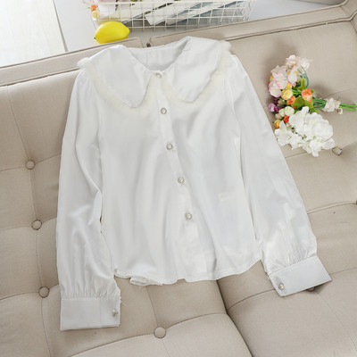 Μοντέρνο γυναικείο πουκάμισο με κολάρο και πέρλες σε διάφορα χρώματα