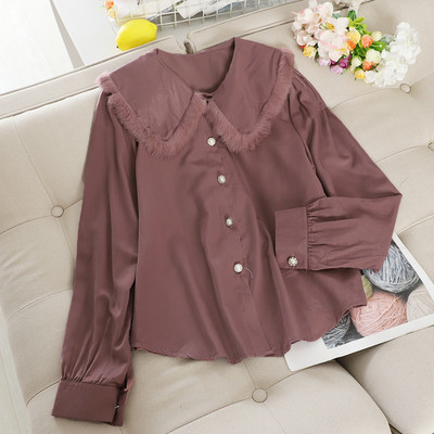 Μοντέρνο γυναικείο πουκάμισο με κολάρο και πέρλες σε διάφορα χρώματα