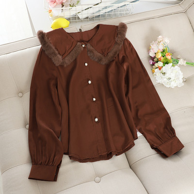 Μοντέρνο γυναικείο πουκάμισο με κολάρο και πέρλες σε διάφορα χρώματα