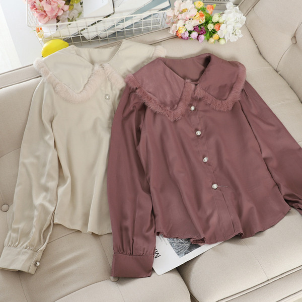 Μοντέρνο γυναικείο πουκάμισο με κολάρο και πέρλες σε διάφορα χρώματα