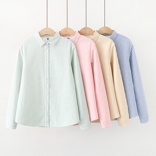 Camasa de dama in dungi model nou cu guler clasic si nasturi in albastru, galben, roz si verde