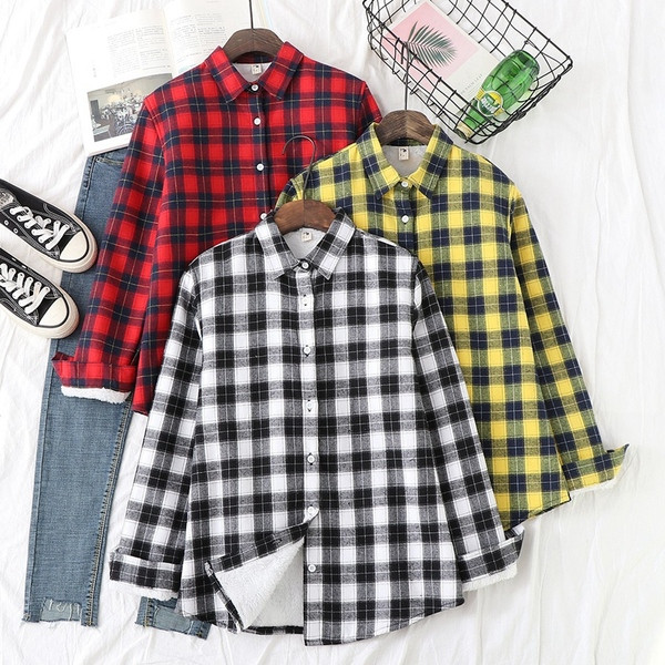 Alkalmi kockás női ing klasszikus gallérral piros, sárga és fekete színben