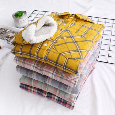 Нов модел дамска карирана риза с джоб и копчета в жълт,розов,сив,зелен и лилав цвят