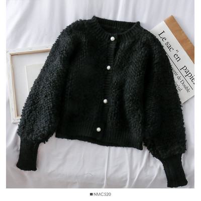 Μοντέρνα γυναικεία ζακέτα με κουμπιά και φαρδύ μανίκι σε μαύρο και μπορντό χρώμα