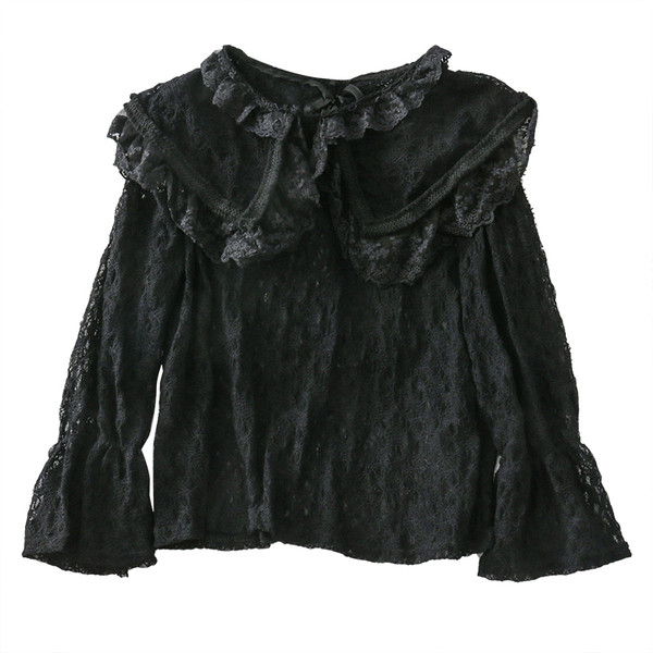 Bluză casual de damă din dantelă cu guler în alb și negru