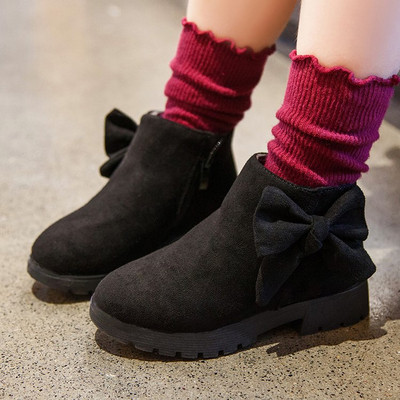 Модерни детски боти с 3D елемент панделка в три цвята