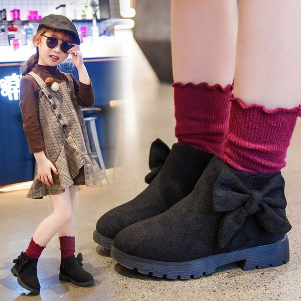 Модерни детски боти с 3D елемент панделка в три цвята