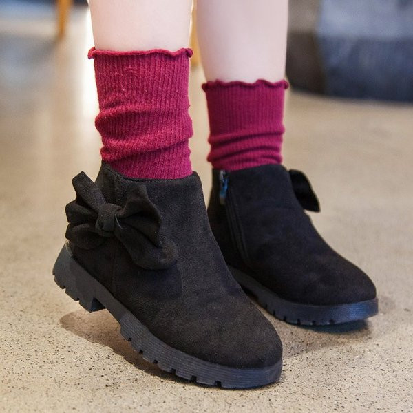 Модерни детски боти с 3D елемент панделка в три цвята