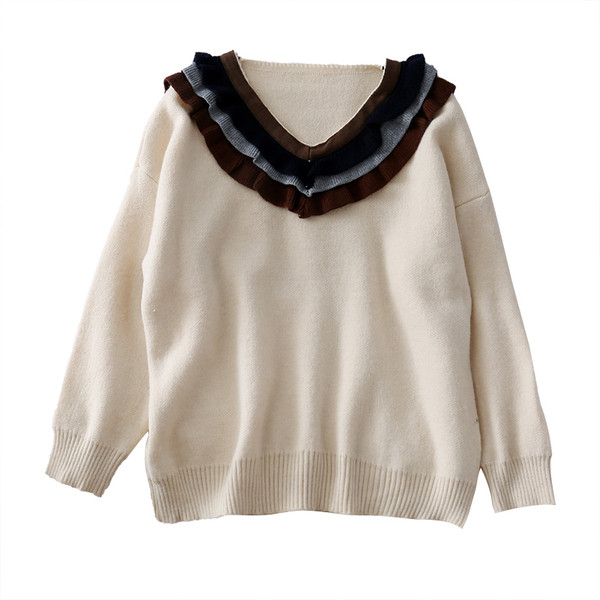 Καθημερινό γυναικείο πουλόβερ σε τρία χρώματα με βολάν