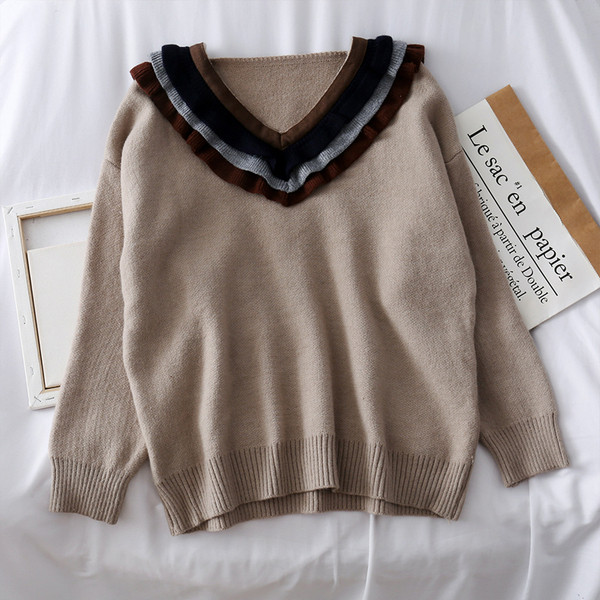 Καθημερινό γυναικείο πουλόβερ σε τρία χρώματα με βολάν