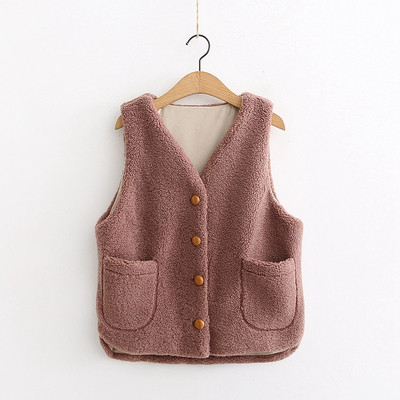 Model nou de vestă de damă cu buzunare și nasturi de culoare maro și roz