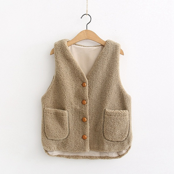 Model nou de vestă de damă cu buzunare și nasturi de culoare maro și roz