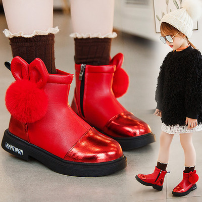 Модерни детски боти с 3D елемент и мека подплата в червен и черен цвят