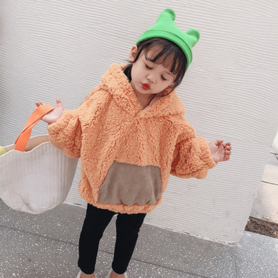 Παιδικό απάλο φούτερ με κουκούλα για κορίτσια σε ροζ και πορτοκαλί χρώμα