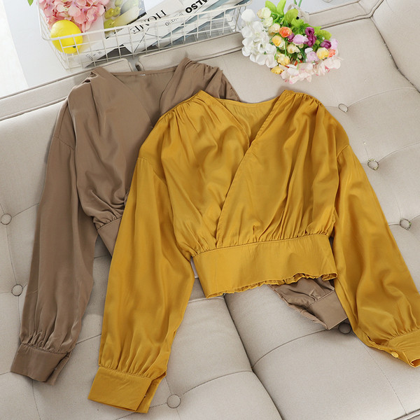 Modern női ing spitz nyakkivágással és hosszú ujjú több színben