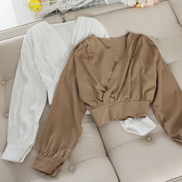 Modern női ing spitz nyakkivágással és hosszú ujjú több színben