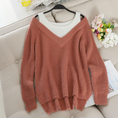 Γυναικείο casual πουλόβερ με γυμνο΄ύς ώμους ασύμμετρη μοτίβο