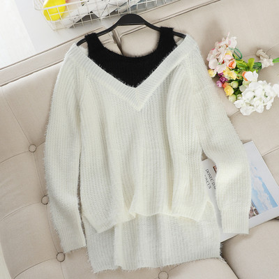 Γυναικείο casual πουλόβερ με γυμνο΄ύς ώμους ασύμμετρη μοτίβο