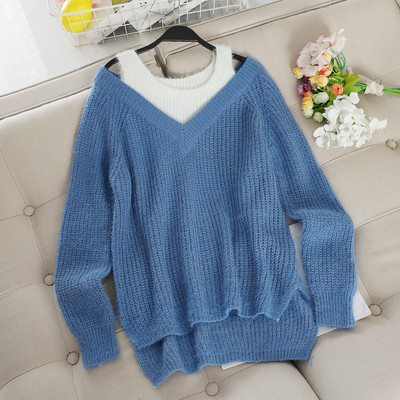 Γυναικείο casual πουλόβερ με γυμνο΄ύς ώμους ασύμμετρη μοτίβο