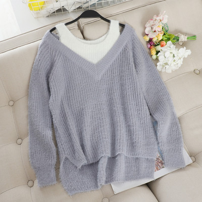 Γυναικείο casual πουλόβερ με γυμνο΄ύς ώμους ασύμμετρη μοτίβο