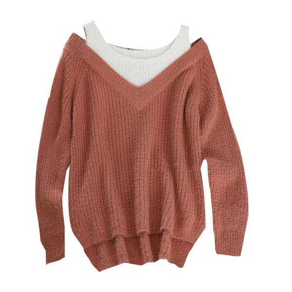 Γυναικείο casual πουλόβερ με γυμνο΄ύς ώμους ασύμμετρη μοτίβο