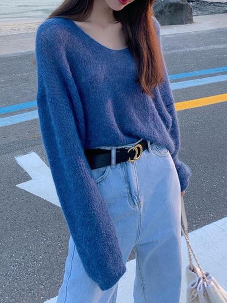 Γυναικείο πουλόβερ με λαιμόκοψη ευρύ και μακρύ μοτίβο σε διάφορα χρώματα