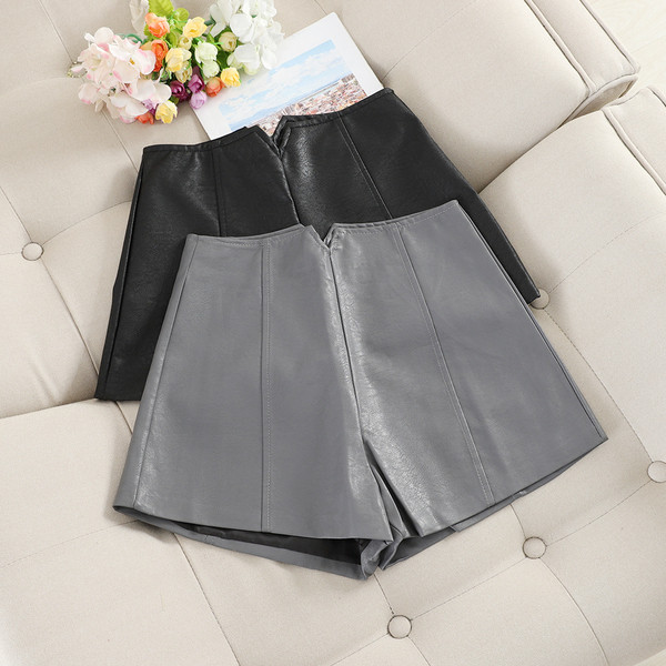 Pantaloni de dama din piele cu talie inalta in trei culori