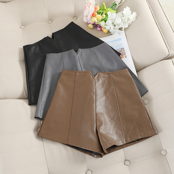 Pantaloni de dama din piele cu talie inalta in trei culori