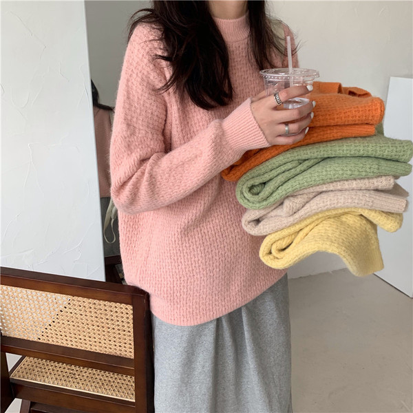 Casual γυναικείο πουλόβερ με στρογγυλη λαιμόκοψη σε διάφορα χρώματα