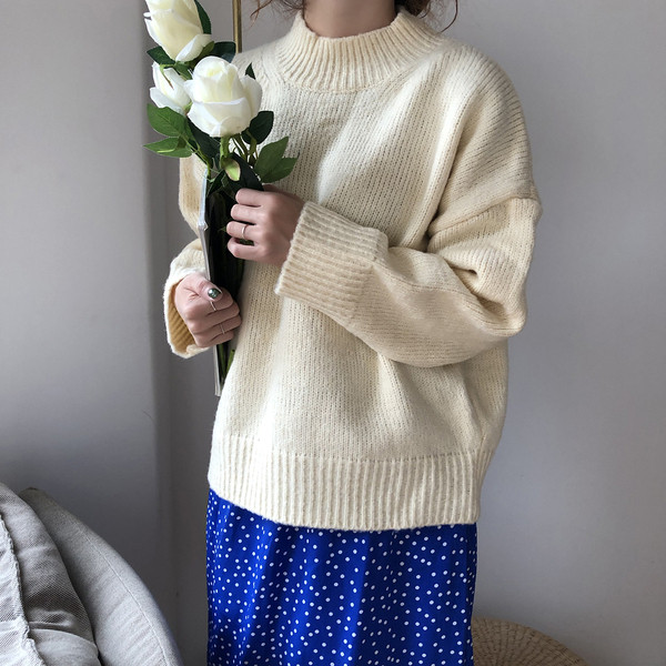 Γυναικείο πουλόβερ με κολάρο σε κίτρινο, λευκό, μπλε και πορτοκαλί χρώμα