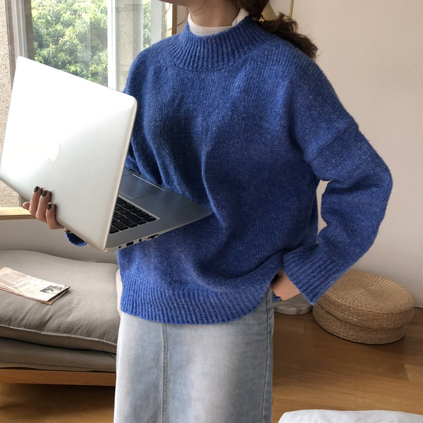 Γυναικείο πουλόβερ με κολάρο σε κίτρινο, λευκό, μπλε και πορτοκαλί χρώμα