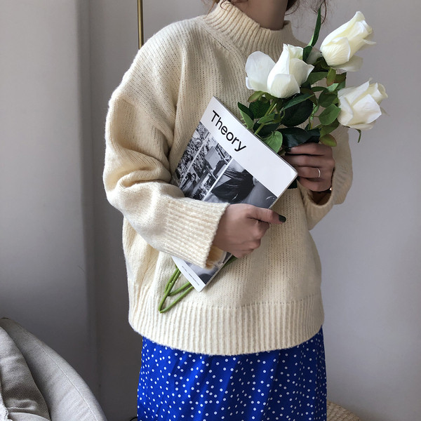 Γυναικείο πουλόβερ με κολάρο σε κίτρινο, λευκό, μπλε και πορτοκαλί χρώμα