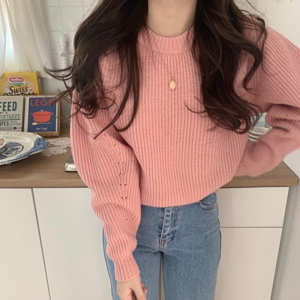 Γυναικείο πουλόβερ φθινοπώρου-χειμώνα σε ροζ και μπεζ χρώμα