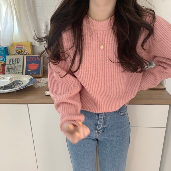 Γυναικείο πουλόβερ φθινοπώρου-χειμώνα σε ροζ και μπεζ χρώμα