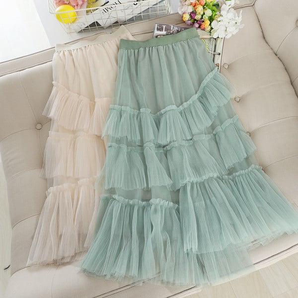 Női szoknya magas derékkal, több színben tüll elemmel