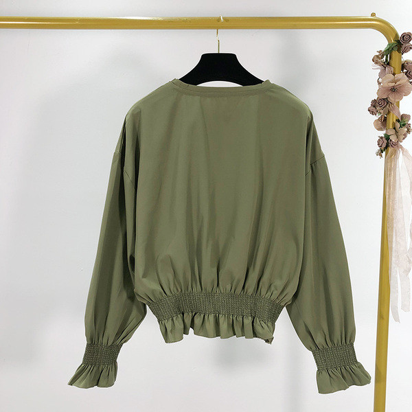 Γυναικεία casual μπλούζα με ελαστική μέση και μανίκια σε πράσινο χρώμα