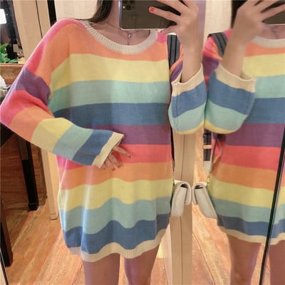 Színes női hosszú pulóver kerek nyakkivágással - széles modell