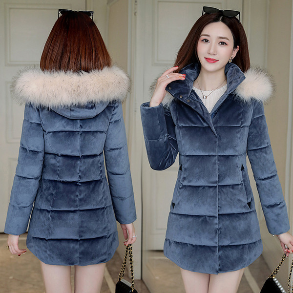 Modern női bársony kabát kapucnival több színben