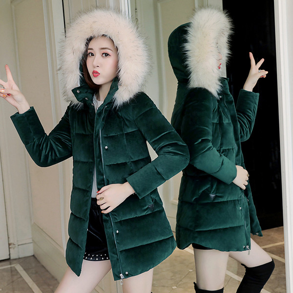 Modern női bársony kabát kapucnival több színben