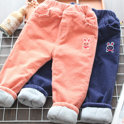 Нов модел детски дънки с бродерия и джобове в син и розов цвят