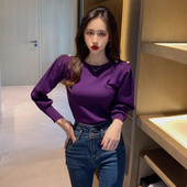 Modern női pulóver kerek nyakkivágással, négy színben