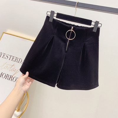 Γυναικεία βελούδινα παντελόνια με φερμουάρ σε γκρι και μαύρο χρώμα