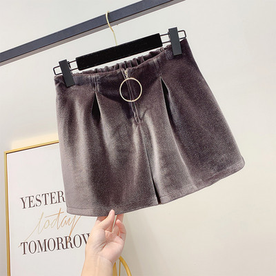 Γυναικεία βελούδινα παντελόνια με φερμουάρ σε γκρι και μαύρο χρώμα